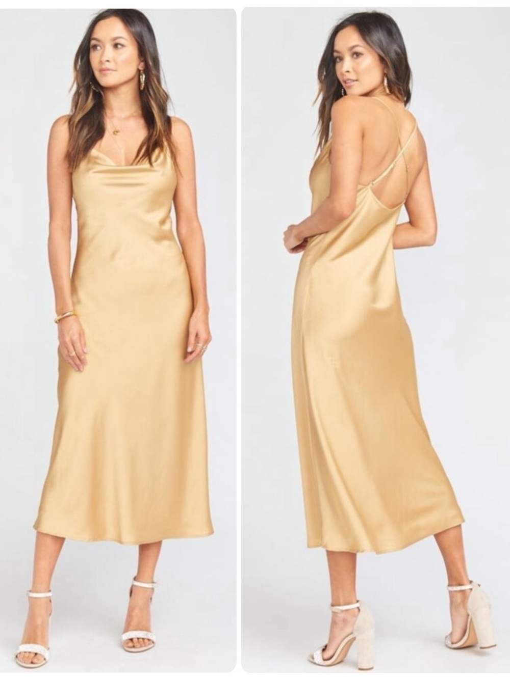 Show Me Your MuMu Verona Cowl Gold Luxe Satin Slip Midi Dress NWT $169